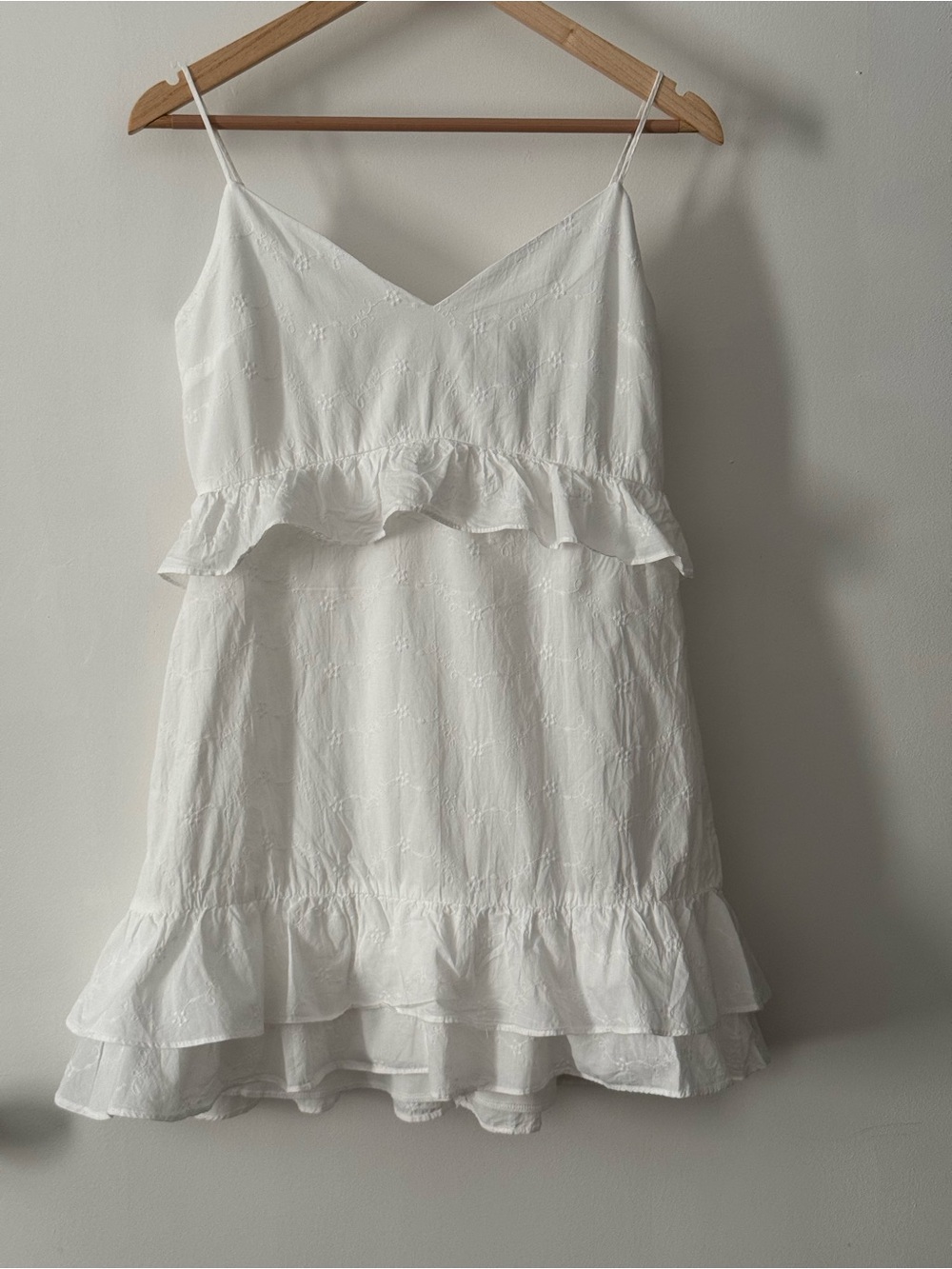 Trixxi White Eyelet Ruffle Mini Dress XL Cottagecore Sundress Tiered Lace